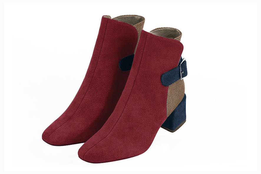 Burgundy red, caramel brown and navy blue matching ankle boots and bag. Wiew of ankle boots - Florence KOOIJMAN